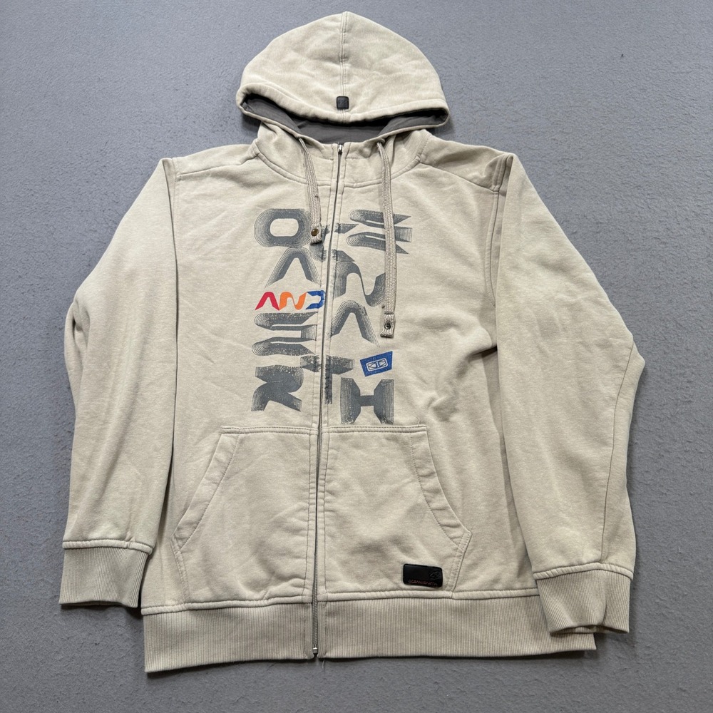 Ocean + Earth Hoodie Men's Large Beige Graphic Surf Skate‎ Streetwear Sweatshirt